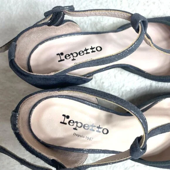 Rare Repetto Baya T-Strap Pumps Gray Glitter Party Wedding Classic Chic Shoes - Picture 9 of 11